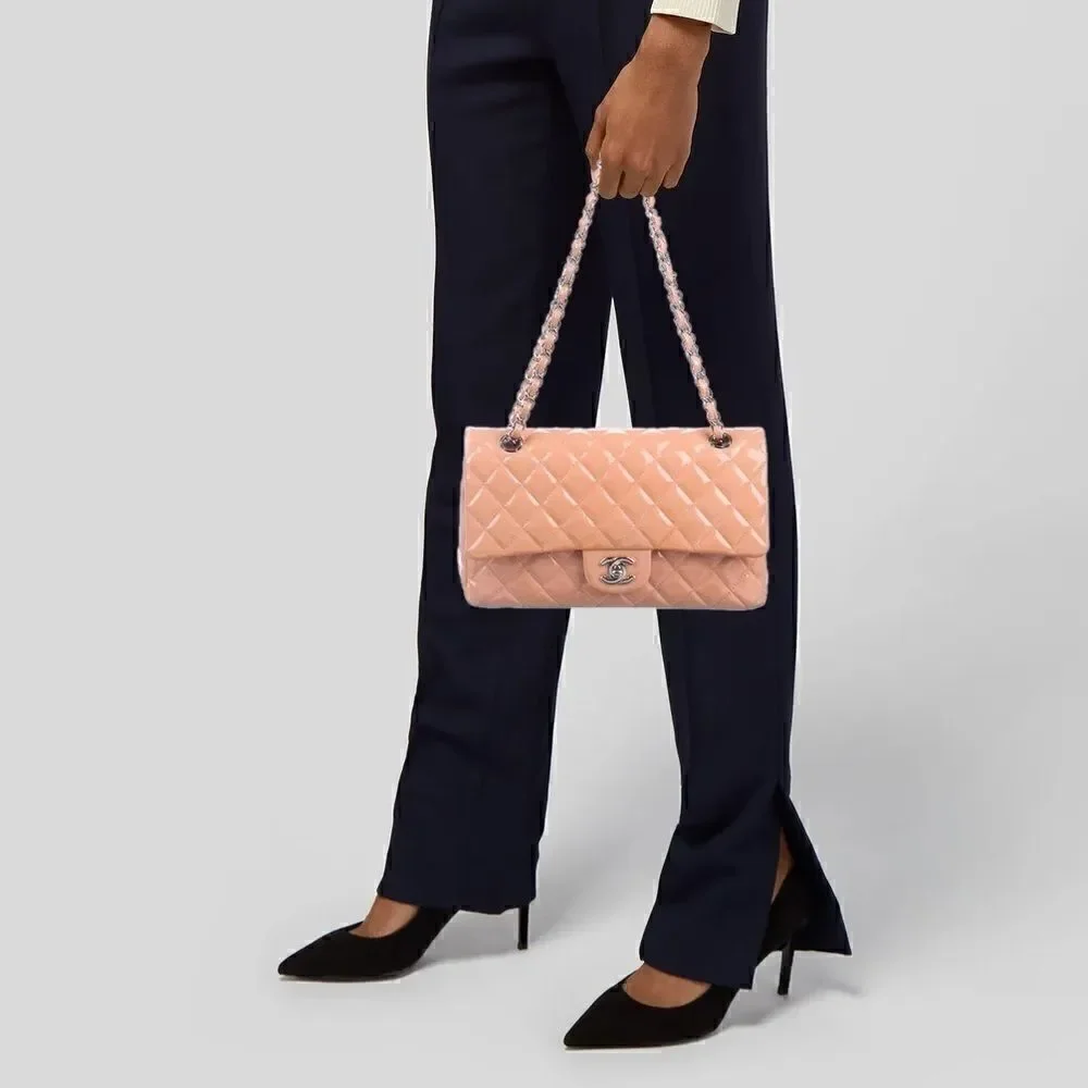 CHANEL Classic Medium Double Flap Bag peach patent